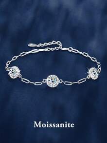 A Elegant 1.5-Carat Moissanite Bracelet For Women 925 Sterling Sliver Fashionable Classic Jewelry For Daily Wear And Vacation, Exquisite Birthday Gift, Engagement Wedding Anniversary Birthday Christmas Thanksgiving Day Gifts Special Occasions Day Gift, Sparkling Gorgeous Jewelry, Graduation Seasons Gift