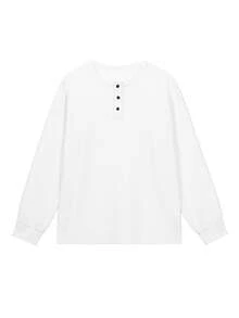 男士亨利领华夫格针织套头衫，亨利领设计，针织面料，透气轻盈，休闲简约，纽扣设计，适合日常穿着和轻商务场合，复古绅士风格 - 白色 - 查看 2