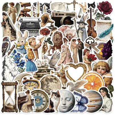 50 piezas Pegatinas de graffiti artístico de dibujos animados retro, pegatinas reutilizables adecuadas para decoración de vacaciones - Halloween, Navidad, Pascua, DIY en botellas de agua, portátiles, monopatines, conjunto de graffiti estético vibrante para diarios, álbumes de recortes, suministros para fiestas, excelente para invierno, Año Nuevo