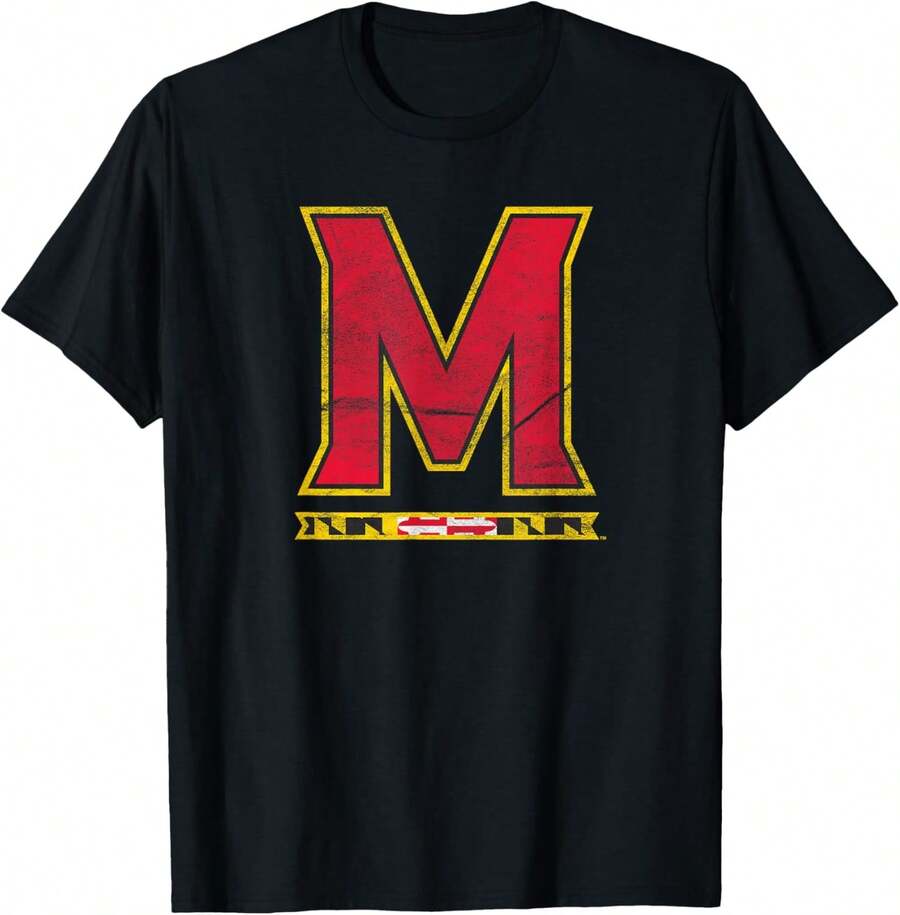 University Of Maryland Terrapins Distressed Primary T-Shirt - 黑色 - 查看 1