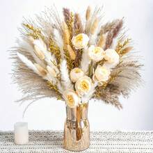 Boho Decor Bouquet - Artificial Flowers And Pampas Grass Decor Kit,Mix Dried Flower Arrangement Bunny Tail Home Table Rustic Farmhouse Bedroom Decor - 彩色 - 查看 2