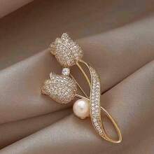 Broche de flor con cristales de moda, broche de solapa con perlas y cristales, joyería decorativa de disfraz para mujer y niña, regalo de Navidad