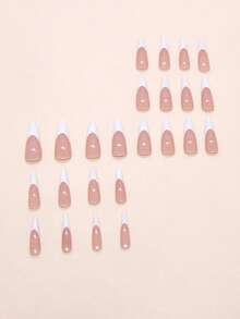 24pcs Extra Long Stiletto Press-On Nails, White French Tip Design, Includes 1 Jelly Gel And 1 Nail File, Suitable For Party, Dance And Daily Wear, Removable And Reusable - Multicolor - View 3