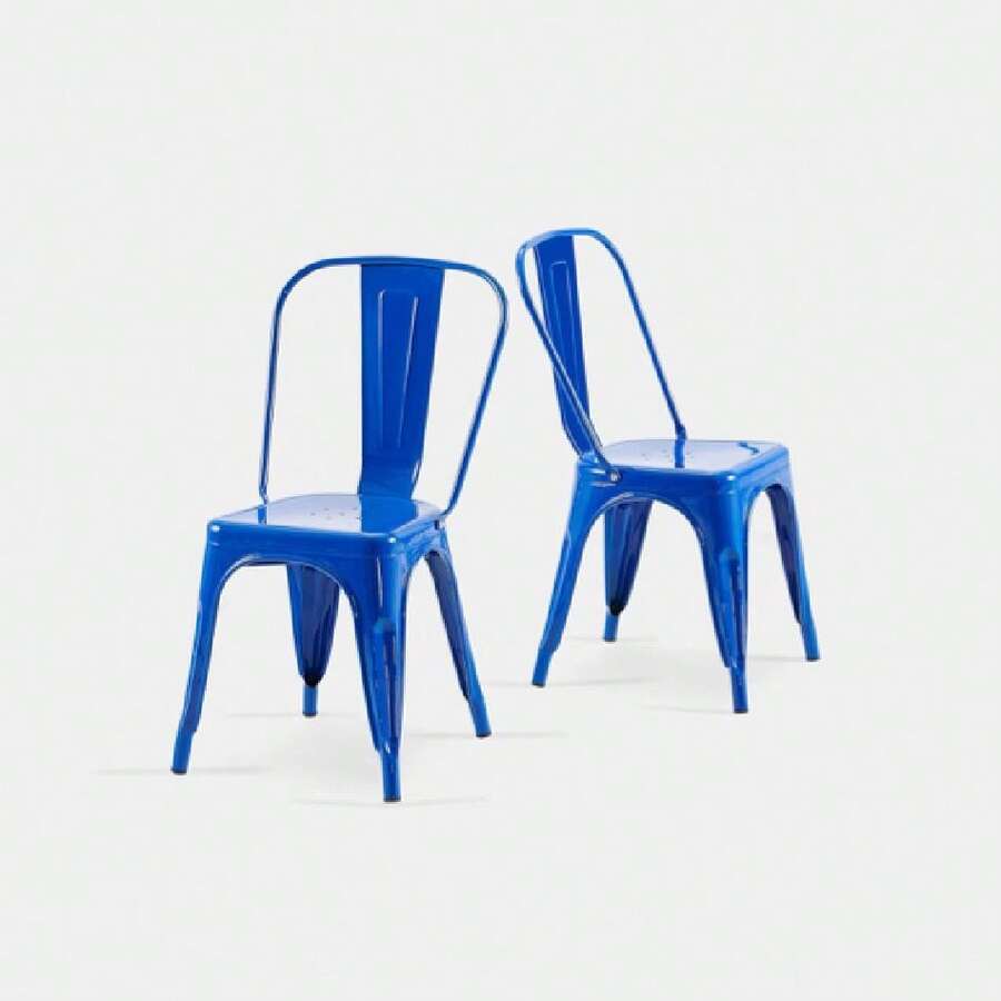 18 Inch Seat Height Industrial Metal Dining Chairs, Stackable Kitchen Or Bar Seat, Durable Modern Design, Versatile Accent Furniture, Set Of 2, Blue,22720380,Space Saving, Patio Balcony - 藏蓝色 - 查看 1