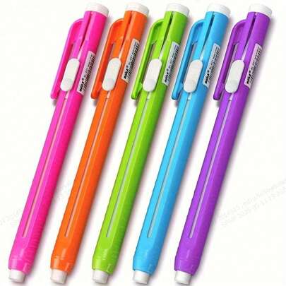 5 ممحاة أقلام قابلة للسحب، قبضة مطاطية قابلة لإعادة التعبئة للتصحيح، ممحاة قابلة للسحب تلقائيًا، مناسبة للمدرسة ولوازم الكتابة