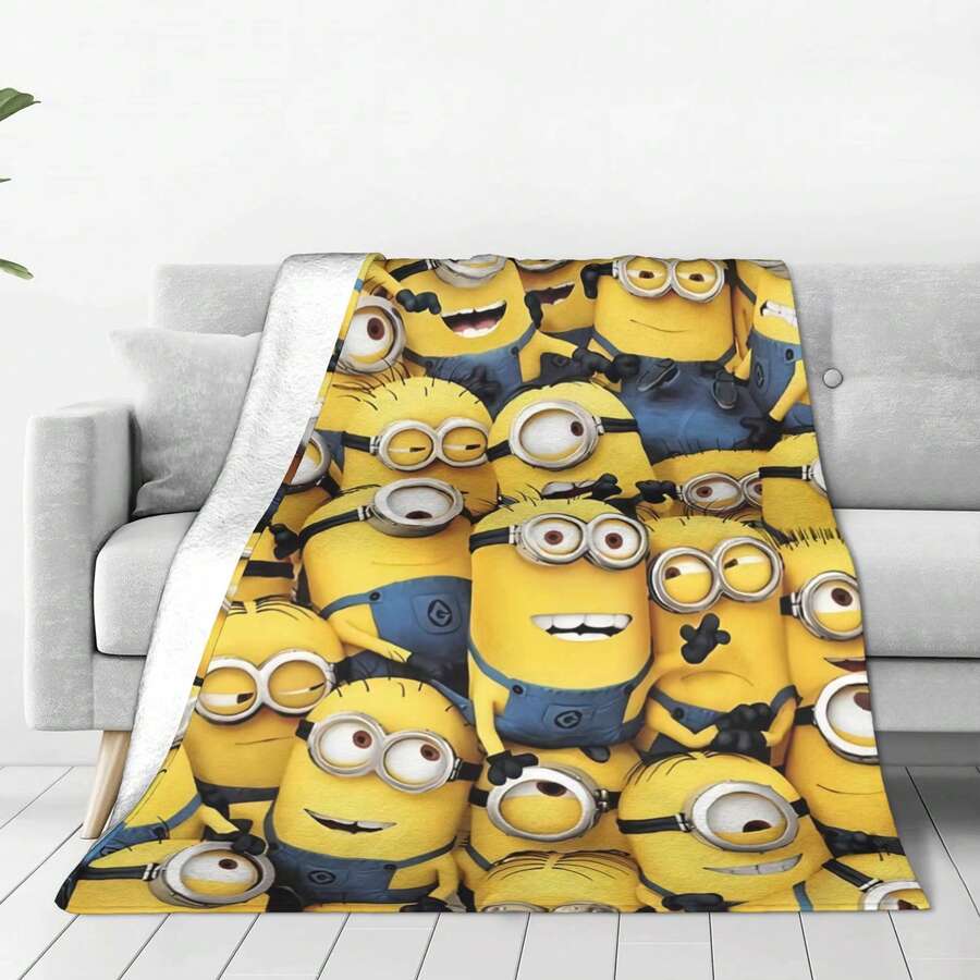 1 Pack Minions Warm Blanket Plush Throw Blanket Fashion Living Room Flannel Bed Cover Sofa Bed Cover For Living Room, Bedroom Sofa Throw Blanket