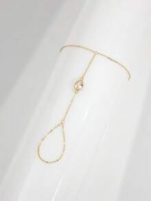 1pc S925 Sterling Silver Gold Large Teardrop Finger Bracelet - Gold-Plated Hypoallergenic - Suitable For Matching With Other Jewelry - Stacking Jewelry - Simple And Elegant Zirconia Bracelet - Women's Bracelet - Sterling Silver Jewelry - Suitable For Daily Wear - Holiday Gift