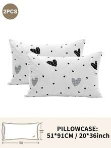 1pc/2pcs/4pcs Black And White Heart Pattern Pillow Cover Set (Pillow Inner Not Included), Soft & Comfortable, Suitable For All Seasons