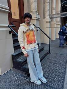 Men's Street Casual Hoodie Printed With Rhinestones, Long Sleeved Pullover Hoodie, Retro Jacket, Street Y2k - trắng - Xem 9