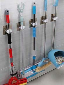 Bathroom Storage Rack Mop & Broom Holder With Adjustable Hooks Wall-Mounted Storage Organizer For Home Kitchen Garden Laundry Garage Lacquered Space Saving Shelf For Mops Brooms Tools Shelves - Multicolor - View 10