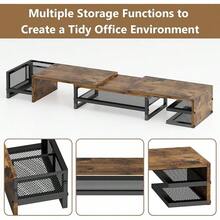 GILLAS Base para Monitor de Computadora Escritorio Doble, Soporte para Monitor Escritorio Computadora 2 Niveles, Estante Monitor Ángulo y Longitud Ajustable, Accesorios para Escritorio Oficina, Hogar - Rectángulo-marrón - Ver 9