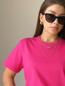 Women's T-Shirt Blouse Short Sleeve Premium Mesh Casual Plain Casual - 玫紅色 - 查看 2