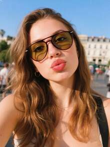 1pc Women's Fashion Glasses, New Double-Bridge Vintage Large Frame Personalized Versatile Face-Flattering Accessory Suitable For Daily, Outdoor, Cycling, Sun Protection, Stage Performance, Party