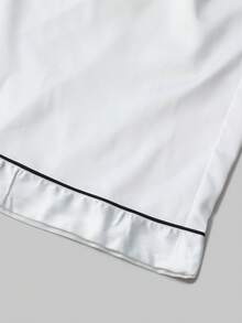 男式加大码撞色滚边翻领短袖衬衫和短裤家居服套装