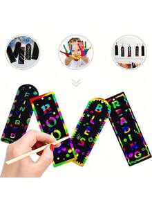 24/48pcs Magic Color Scratch Bookmarks Making Craft Kits DIY Rainbow Scratch Paper Bookmarks With Scratching Tools Ribbons Art Sets For Kids Students Party Favors Classroom Activities - Multicolor - View 4