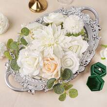Artificial Roses Dahlia Flowers Box Set For DIY Bridal Wedding, Shower Decorations Fake Floral Arrangements, Table Centerpieces Home Indoor Decor, White Series - White - View 4