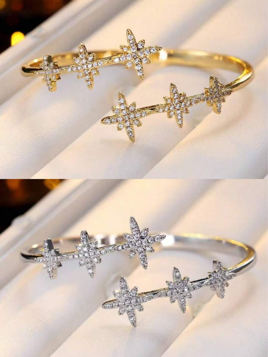 Fashionable Personalized Starburst Women's Bracelet Inlaid With Synthetic Zirconia, Elegant Minimalist Style, Suitable For Daily Wear, Popular Accessory