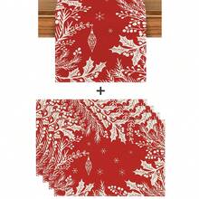 1 buc/set de Crăciun, șervețel de masă din in roșu, set de șervețele de masă și covoraș, 33 x 183 cm / 30 x 45 cm, decor sezonier pentru masă de bucătărie, decorațiuni de Crăciun pentru casă, decorațiuni pentru petreceri - roșu - Vizualizare 9