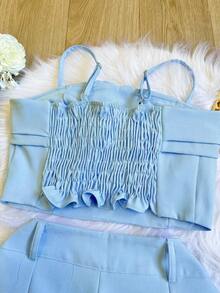 Women's Cropped And Short Set With Padding And Bag SP025 - Màu xanh lam - Xem 6