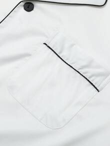 男式加大码撞色滚边翻领短袖衬衫和短裤家居服套装