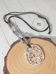 1pc Fashionable Casual Geometric Beaded Alloy Necklace, Suitable For Women's Daily Wear - Silver - View 3