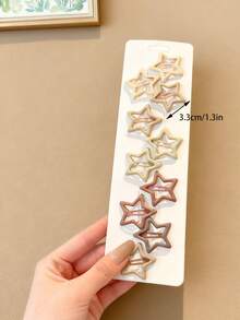 10pcs Coffee Color Star Shaped Cute Bangs Hair Clips, Suitable For Daily Wear - Multicolor - View 9