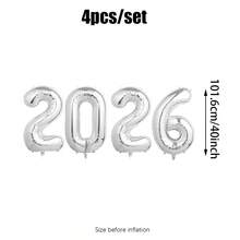 4pcs/Set 40-Inch 2026 Foil Number Balloons, Available In Multiple Colors, Suitable For New Year Decoration, 2026 New Year Decoration, 2026 New Year's Eve Party Supplies, Holiday Decoration - Multicolor - View 11