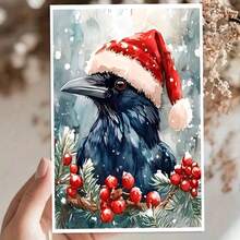 Aquarell Feiertags-Rabe Karte, Weihnachts-Rabe Grußkarte, festliche Wintervogel Kunst, handgemachte Feiertags Karte, Aquarell Grußkarte - 11cm/4,33"x16cm/6,29", Weihnachtskarten mit Umschlägen, Grußkarten, Grußkarten mit Umschlägen, Pop-up Karten, Pop-up Weihnachtskarten
