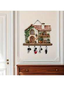 مفتاح منزلي متعدد الوظائف من الخشب المسطح، قطعة واحدة، مع أربعة خطافات معدنية - ديكور معلق على الحائط، ديكور الغرفة، تزيين الفيلا، الديكور المنزلي لفورسيزونز، شقة الأبعاد