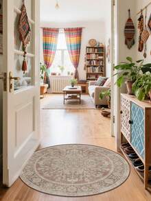 1pc Vintage Elegant Floral Pattern Round Area Rug, Bedroom Decor, Small Rug, Carpet, Home Decor, Living Room Rug, Bedroom Rug, Living Room Home Decor, Outdoor Rug, Washable Plush Rug, Thick Rug, Fluffy Rug, Autumn/Winter Rug - Multicolor - View 7