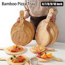 1pc 6/7/8/9/10 Inch Bamboo Wooden Pizza Board Round With Handle Pizza Baking Tray Pizza Stone Cutting Board Platter Kitchen Cake Bakeware Tools