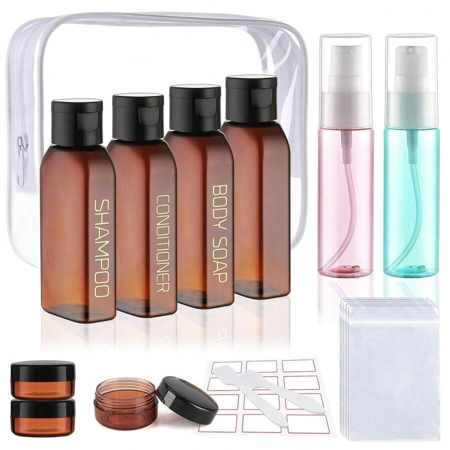 Cosywell Travel Bottles For Toiletries 14 PCS 2oz TSA Approved Travel Shampoo And Conditioner Bottles Leak Proof Travel Size Containers Refillable Small Plastic Squeeze Bottles For Cream Lotion(Clear)