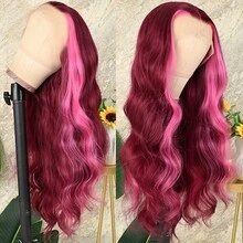 13X4 Free Part Black Green Highlights Body Wave Lace Front Wigs Pre Plucked Soft Long Wavy Hair Wigs Heat Resistant Wave Wigs Glueless Christmas Wig Long Wavy Synthetic Lace Front Wigs For Women Perfect For Daily Wear & Parties - Highlight - 查看 5