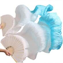 1 Pair(Left+Right) Belly Dance Fan Artificial Silk Fans,Colorful Dancing Fabric Fans,Long Folding Belly Dance Fans Dancing,Length 180cm Width 90cm - White Gradient Blue - 查看 1