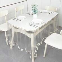 1 قطعة مفرش طاولة مستطيل شفاف مع شرابات - مفرش طاولة شرابات عتيق - مفرش طاولة بطراز إنس، مناسب للتناول، الحفلات، المطاعم، ديكور طاولة المقهى - أبيض - مشاهدة 11