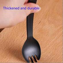 100PCS Disposable Plastic Sporks Individually Wrapped Forks For Ice Cream Cake 4.2 Inch Mini Spoons And Sporks For Desserts Yogurt Fruit Salad Black - Black - View 3