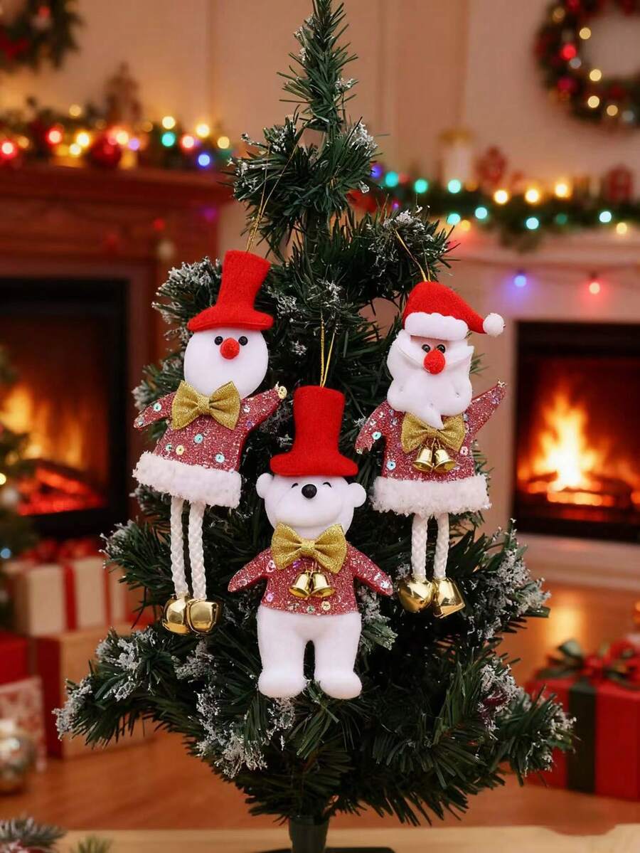 1pc Christmas Tree Hanging Ornament Decoration, Santa Claus & Five-Pointed Star Accessories, Small Pendant Bells, Party Atmosphere Decor, Home Decor, Christmas Gift, Valentine's Day, Suitable For Holiday Elements, Souvenirs, Gifts, Decorations, Restaurant & Living Room Decor