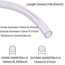 5m Length, 6mm-19mm Inner Diameter Flexible, Soft PVC Tubing, Lightweight Plastic Hose, Suitable For Small Pumps, Laboratories, Aquariums, Gardens, Etc.