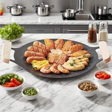 1-Piece Set Of Circular Non Stick Teppanyaki Master Rotating Baking Tray - Medical Stone Barbecue Tray, Suitable For Induction Cookers, Home Kitchens, Restaurants, Outdoor Camping, Perfect Gift For Halloween And Christmas, Non Stick Baking Tray | Circular Baking Tray, Barbecue Grill, Indoor Grill, Restaurant Kitchen Tools, Compact Design, Easy To Clean, Durable Cookware, Restaurant Owner