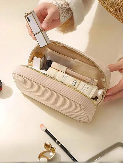 Bolsa de cosméticos de pana, bolsa de almacenamiento y viaje multifuncional, bolsa de cosméticos de viaje portátil de gran capacidad con cremallera, organización y almacenamiento de cosméticos, bolsa de cosméticos de moda Y2K, bolsa de cosméticos esencial para viajes y vacaciones