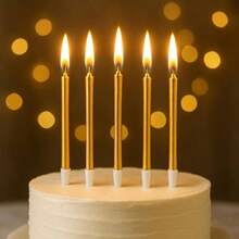 Gold Birthday Candles - 24 Pack Metallic Long Candles Cakes Cupcakes Elegant Cake Decoration Adults, Men Women Tugba