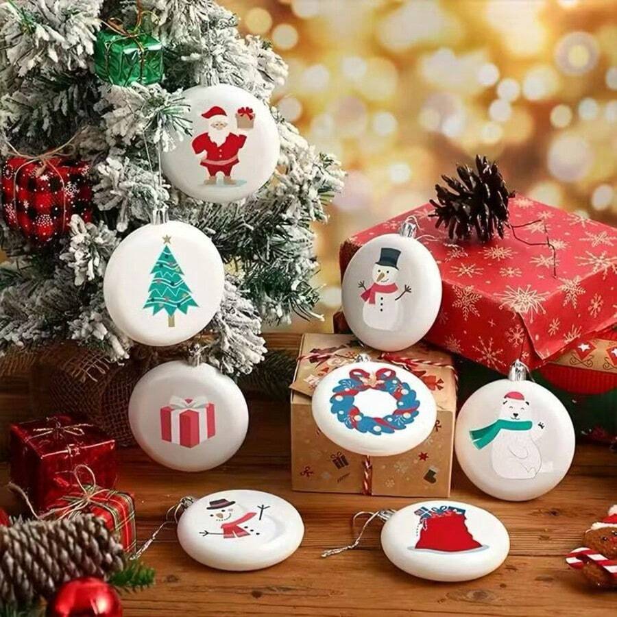 24 piezas de bolas huecas blancas de 8 cm/3,15 pulgadas con alambre plateado, adecuadas para la decoración del árbol de Navidad DIY