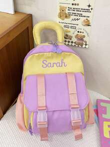 Custom Embroidered Mini Colorblock Backpack For Girls, Cute And Stylish Lightweight Small Daypack, Fashionable Double Strap Shoulder Bag For Daily Use, Travel, Or Storage,Multi-Functional,Ornamental,Letter,Stylish,Modern,Colorful,Cute,Adorable,Casual,Custom,Personalised,Unique,Customized,Ideal Gifts For Him,Ideal Gifts For Her,Kids,Urban Gala,Travel, School,Christmas Gift