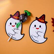 50pcs/Set Halloween Ghost Pattern Lollipop Decorative Paper Cards, DIY Decoration Cards