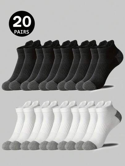 1/5/10/20 Paar schwarze und weiße kurze Socken Set, minimalistisch multifunktional für Lässig, Sport, Knöchel, niedrig geschnitten, unsichtbare Socken, unisex, Frühling/Sommer/Herbst