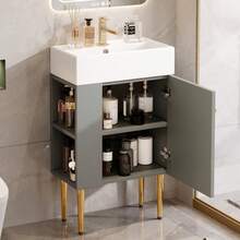 Bathroom Furniture Washbasin With Vanity Unit 55 Cm, Vanity Unit, Small Guest Bathroom Furniture, Light Grey - Grey - View 5