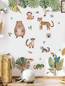 Cartoon Fox, Hedgehog, Pine Tree Wall Decals, Decorative Wall Stickers For Kids Room, Nursery, PVC Removable Wall Arts, Posters, Animals