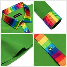 Mens Satin Silk Shirts Long Sleeve Designer Dress Shirt Shiny Untucked Casual Button Down Shirt Party Disco Formalhalloween - Cầu vồng xanh - Xem 10