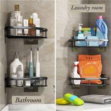 Paquete de 3 Estanteria Ducha para Bao, Estante Bao Sin Taladro, Rinconera Organizador para Bao, Estantera de Esquina para Bao, con 4 Ganchos y Soportes de Jabn, para Bao, Cocina, Hotel etc - Compañero negro - Ver 10