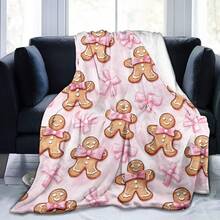 GEL HUT MUN 1pc Contemporary Diagonal Stripe Cotton Blanket With Silver Bread And Candy Cane Pattern - Soft & Comfortable Full Needle Knit Polyester Blanket, Digital Print, Perfect Choice For Christmas And Winter Home Decor - Baby Pink - View 7